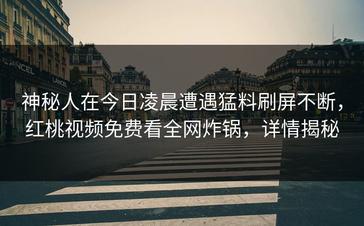 神秘人在今日凌晨遭遇猛料刷屏不断，红桃视频免费看全网炸锅，详情揭秘